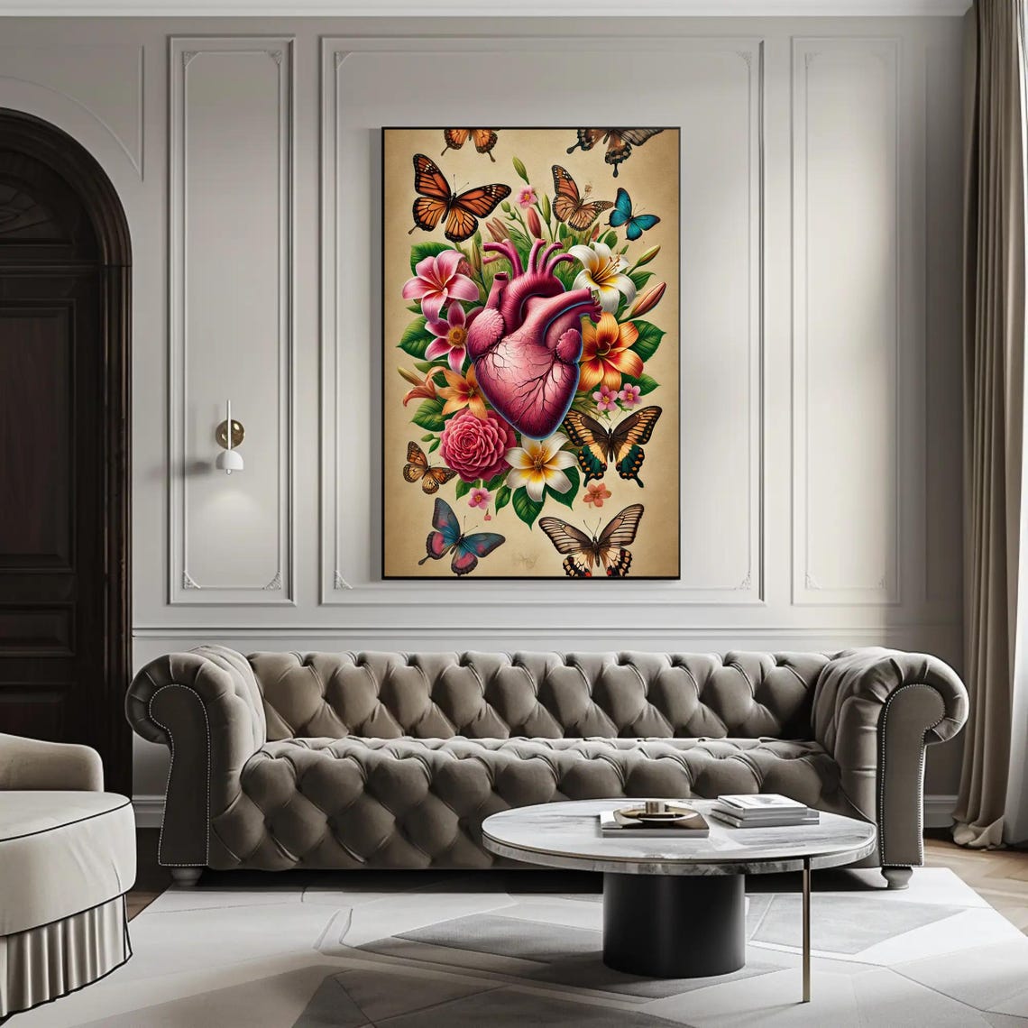 Anatomical Heart With Flowers And Butterflies Vintage Art Poster - Image 2