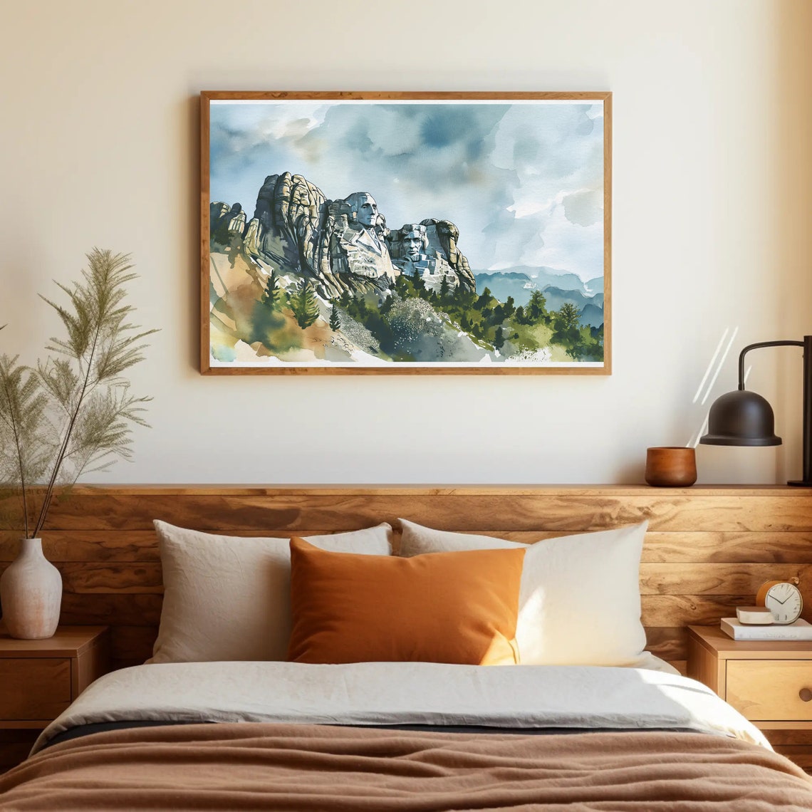 Mount Rushmore Carved Faces Watercolor Mountain Landscape Poster - Image 3