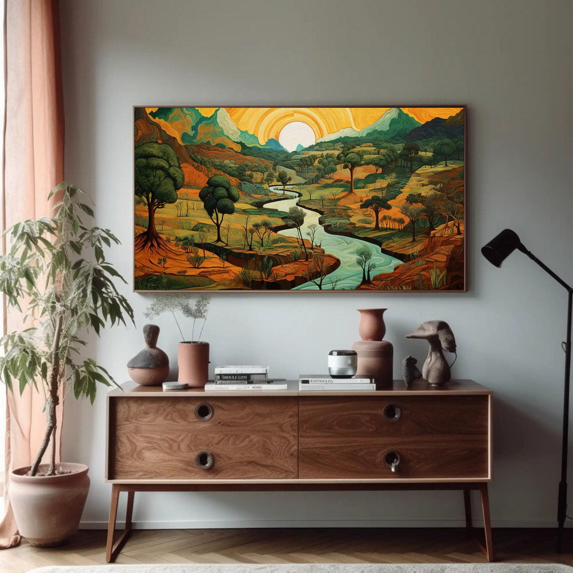 Mountain River Landscape Modern Wall Art Mountain Forest River Extra Large Nature Wall Art Living Room Decor Ready To Hang - Image 3