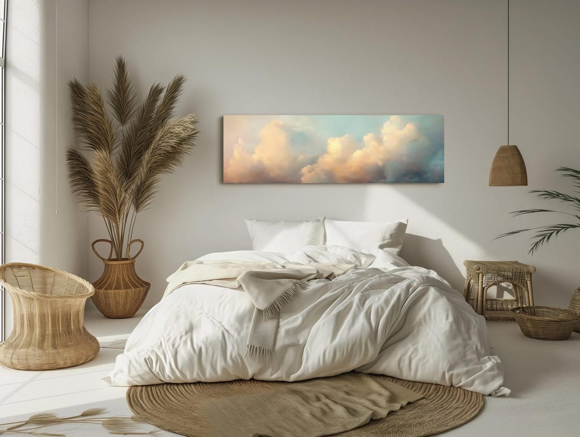 Dreamy Soft Pastel Clouds Wide Panoramic Serene Morning Sky Poster - Image 2