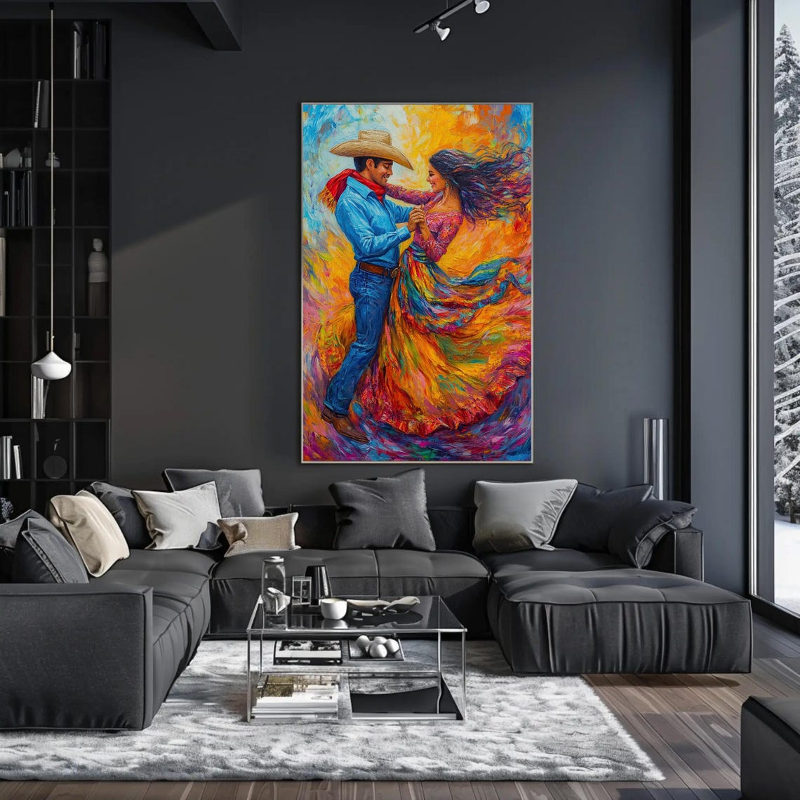 Joyful Jarabe Tapatio Dance Couple in Vivid Spinning Color Poster - Image 2