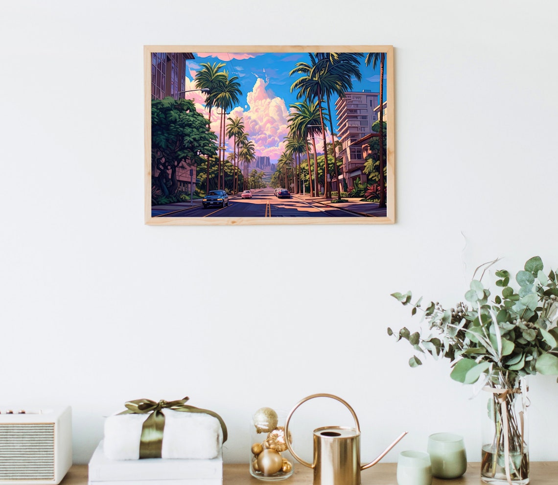 Honolulu Palm-Lined Boulevard Under Pastel Morning Clouds Poster - Image 4