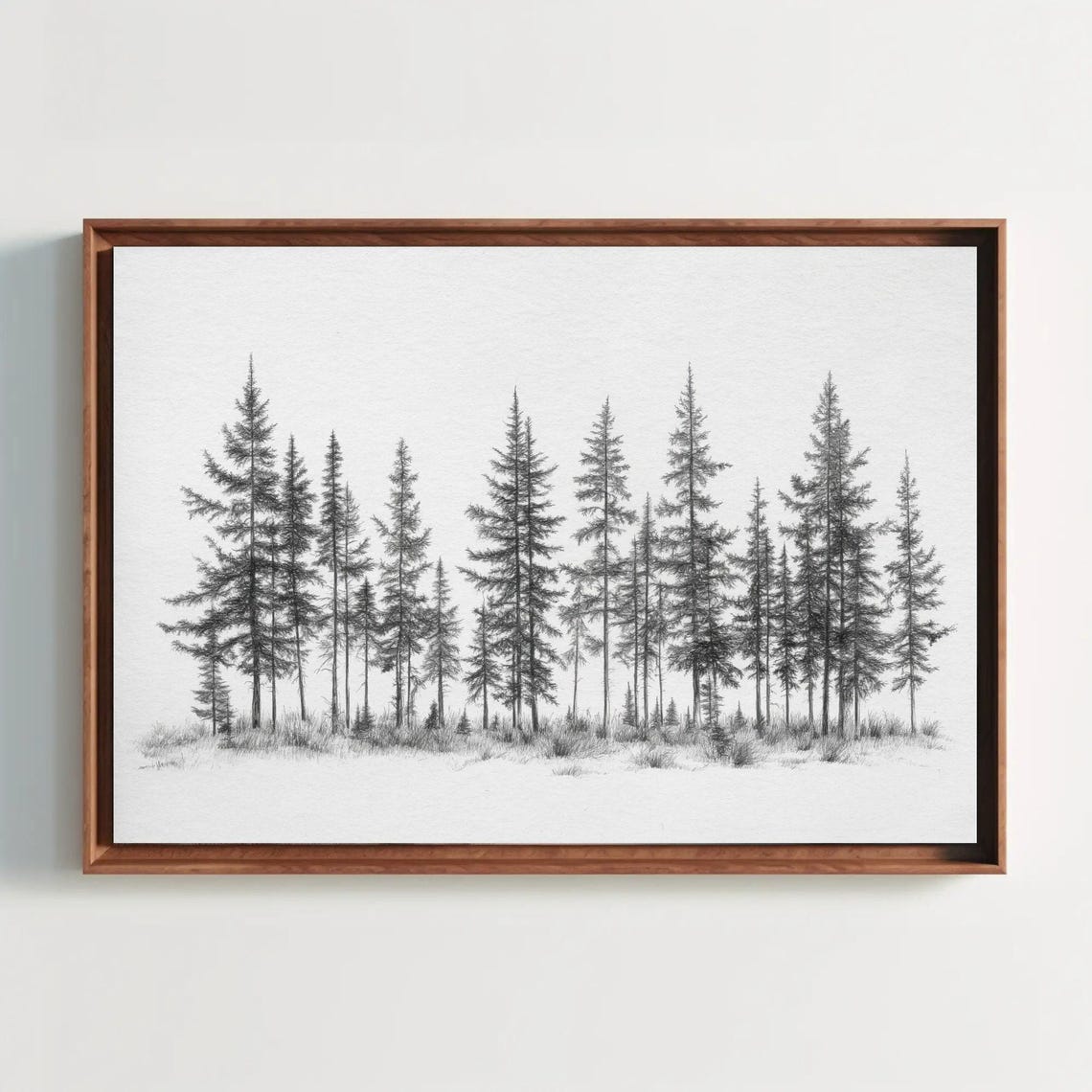 Minimalist Black And White Pine Tree Forest Sketch Art Poster