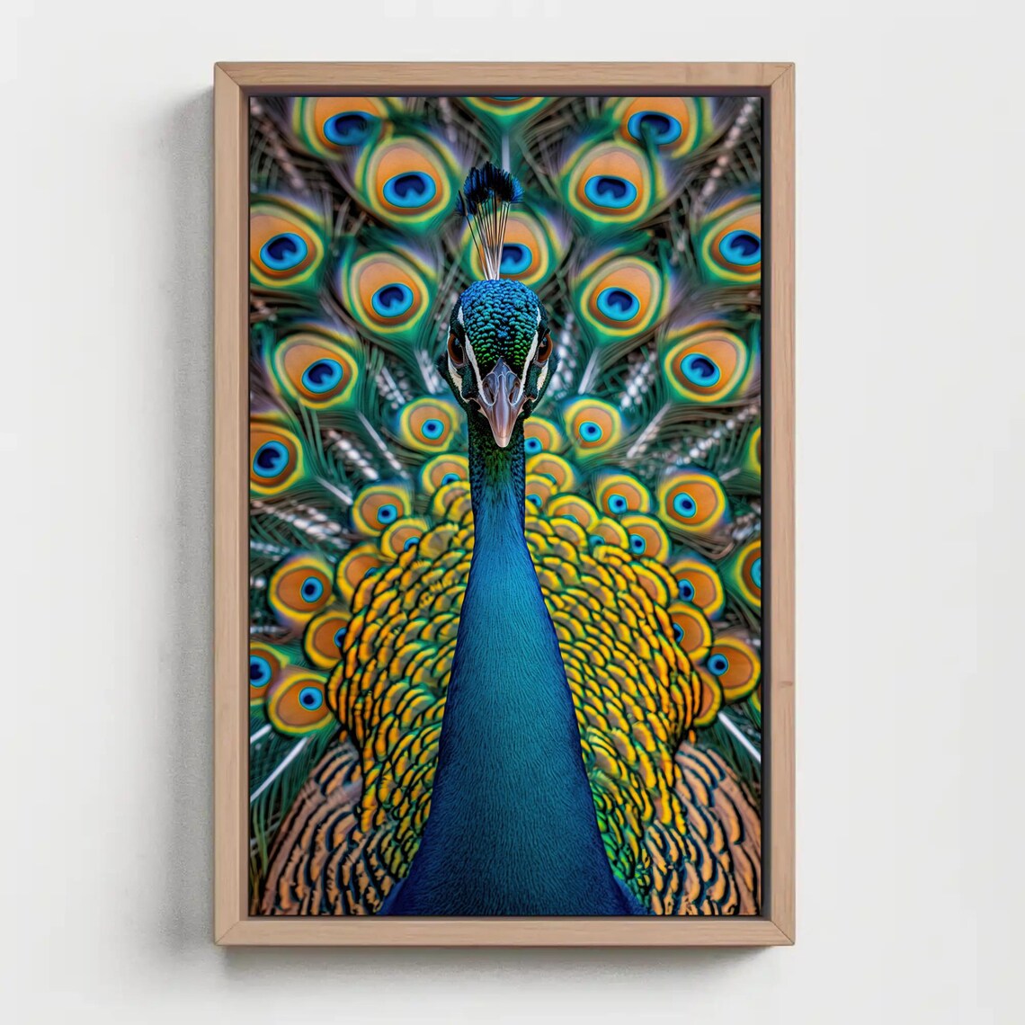 Peacock Fanned Feathers Front Portrait Vivid Wildlife Poster - Image 5