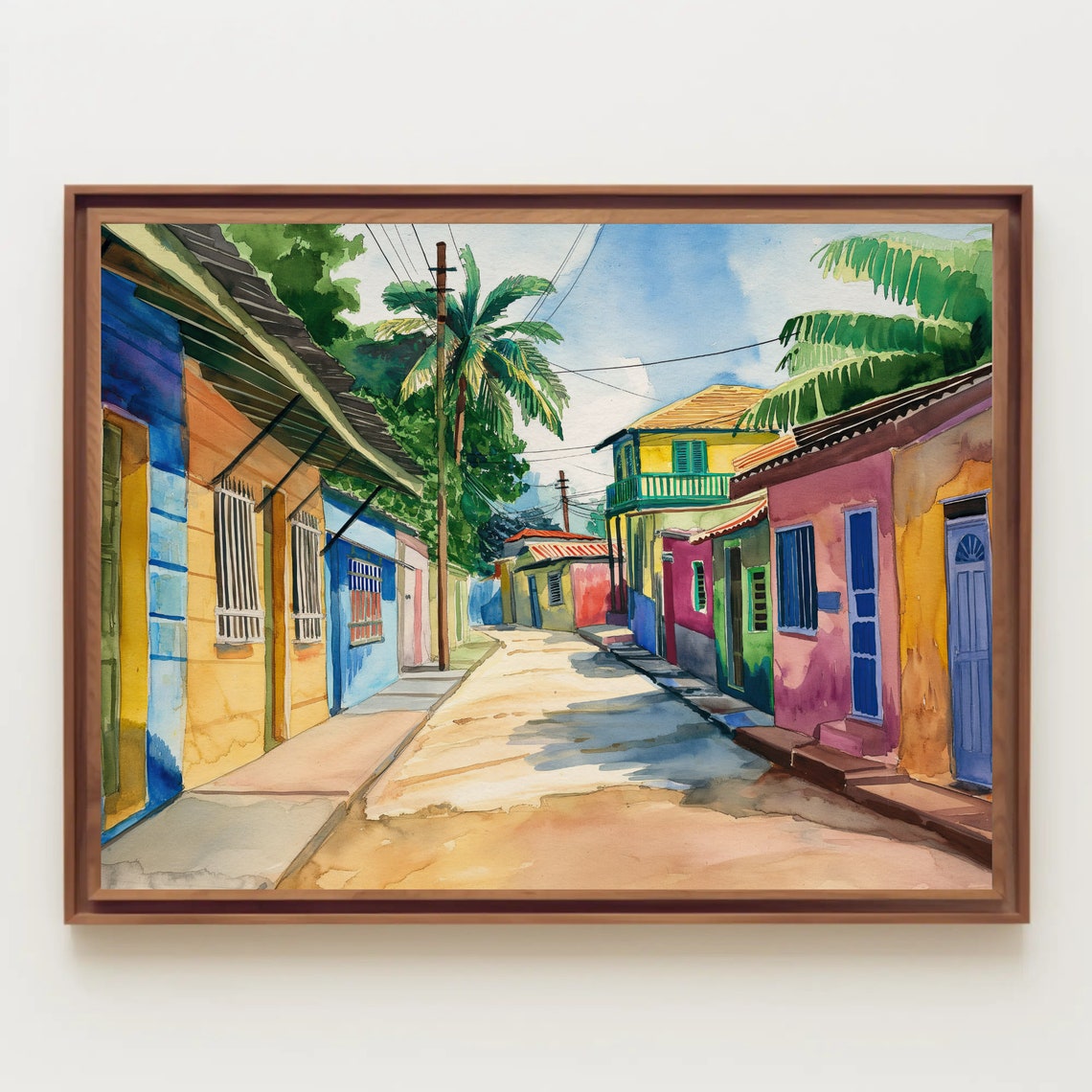 Trinidad And Tobago Street Watercolor Painting Print Framed Wall Art Vibrant Home Decor Ready To Hang Perfect For Living Room