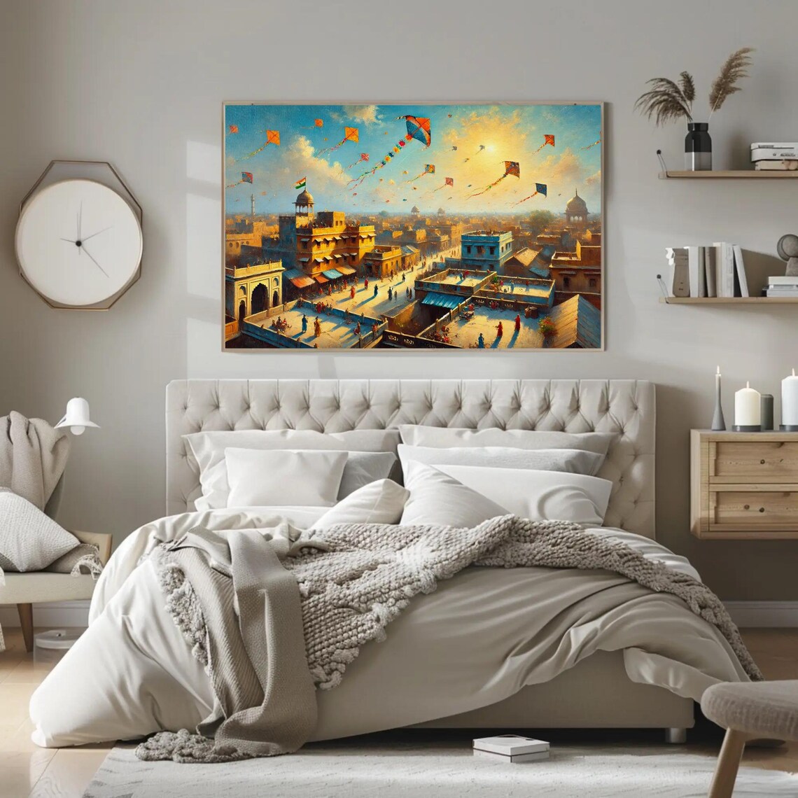 Rooftop Basant Indian Kite Festival Print Vibrant Cultural Wall Art Festive Indian Painting Living Room Bedroom Ready To Hang - Image 3