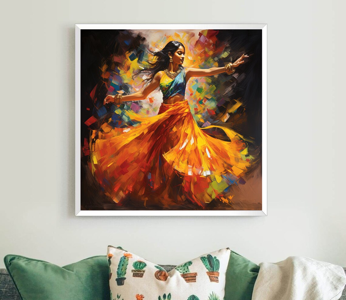 Indian Folk Dancer With Swirling Orange Skirt Painting Poster - Image 5