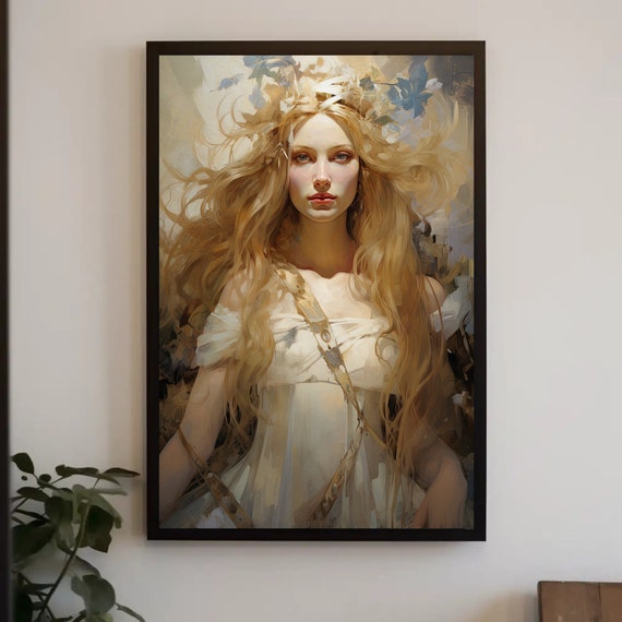 Freya Norse Goddess Portrait On Mythology Wall Art Framed Lady Freya Goddess Art Devine Feminine Decor