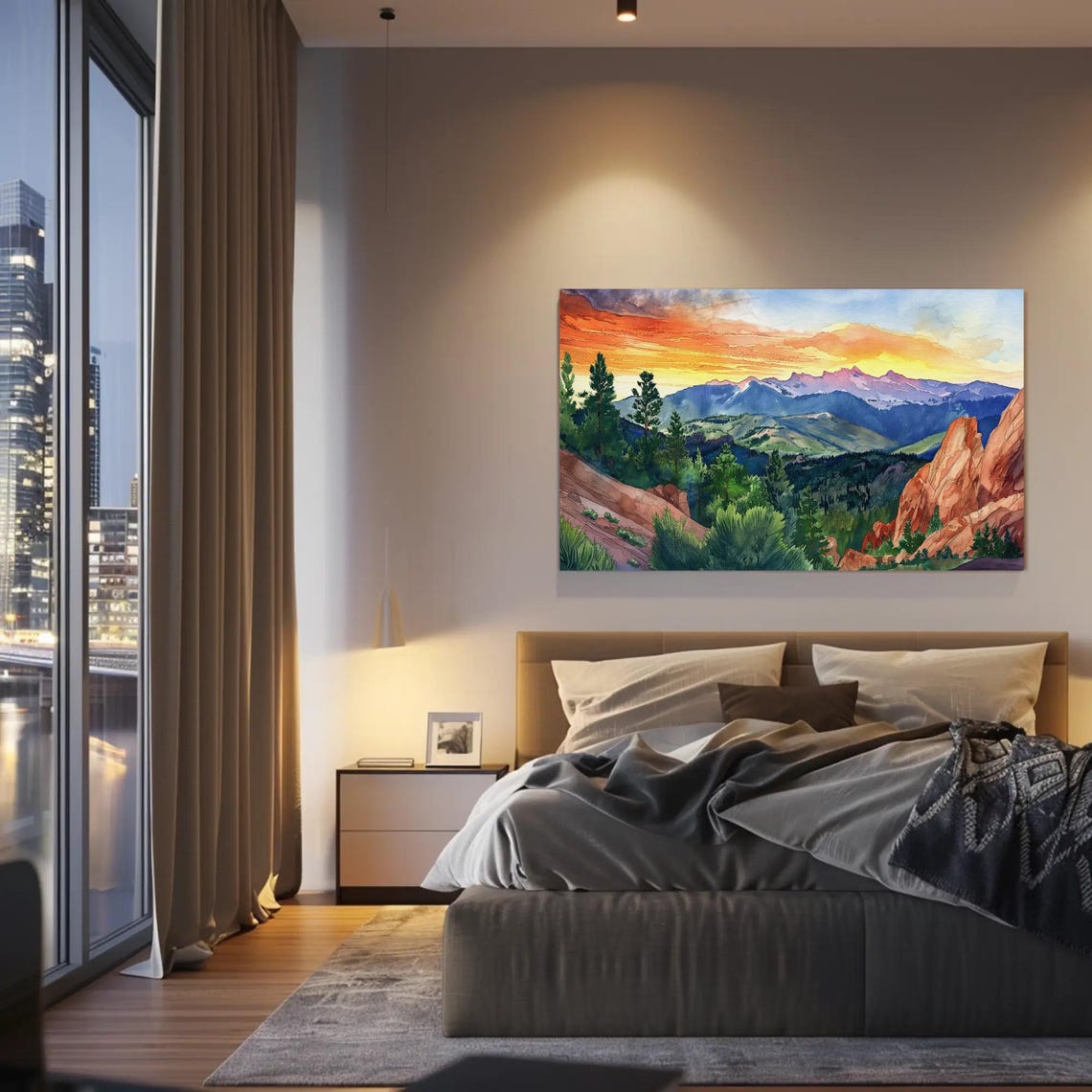 Colorado Springs Sunset Red Rocks Mountain Watercolor Scenic Poster - Image 4