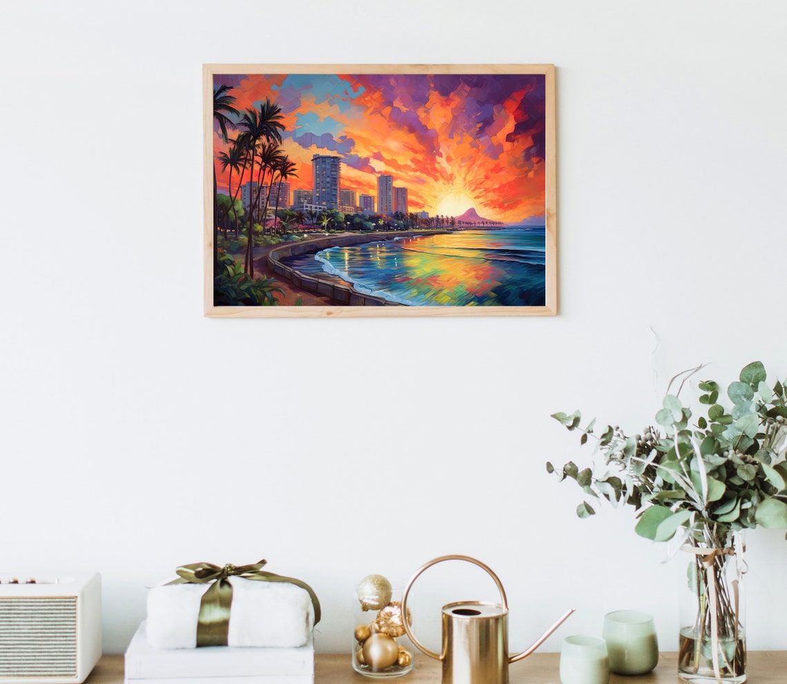 Honolulu Art Hawaiian Travel Poster Hawaii Art Hawaii Print Hawaiian Travel Poster Hawaii Oil Painting Home Decor - Image 4