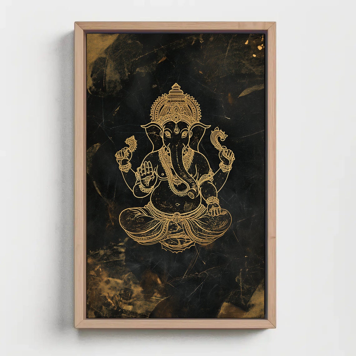 Gold Ganesha Line Art on Black Distressed Hindu God Wall Poster - Image 5