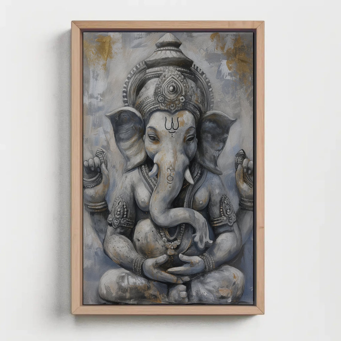 Lord Ganesha Seated Grey Gold Stone Statue Sacred Spiritual Poster - Image 5