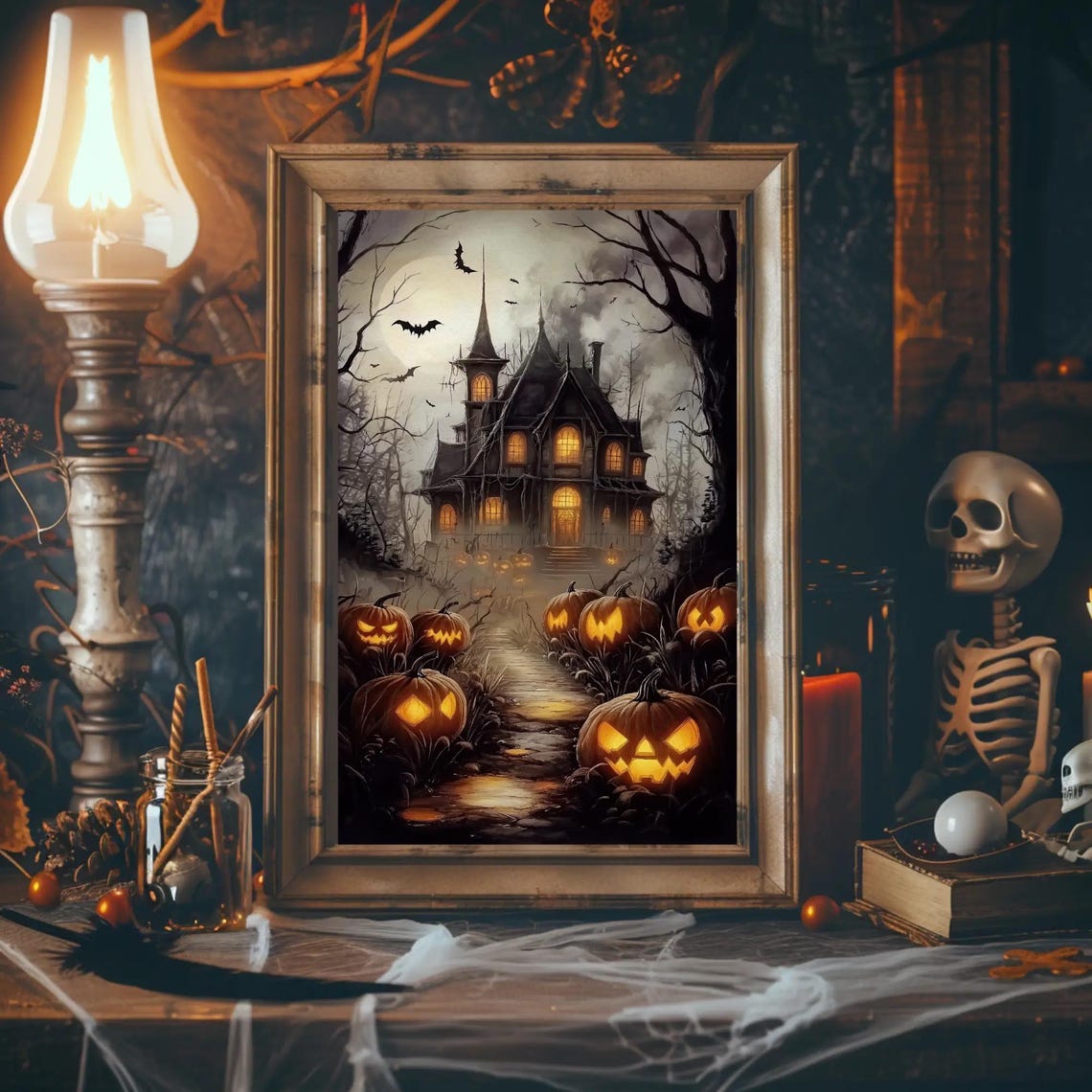 Haunted House Pumpkin Trail Mist Ornate Gothic Halloween Poster - Image 4