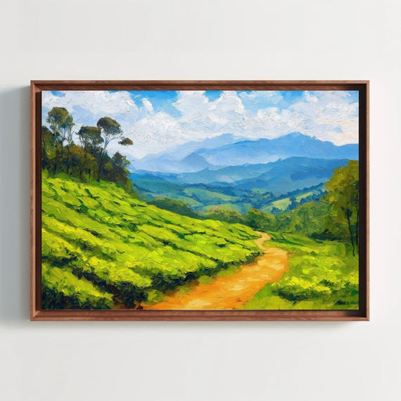 Kerala Wall Art Kerala Tea Plantation And Hills Oil Painting South Indian Painting Print Framed Indian Decor For Living Room