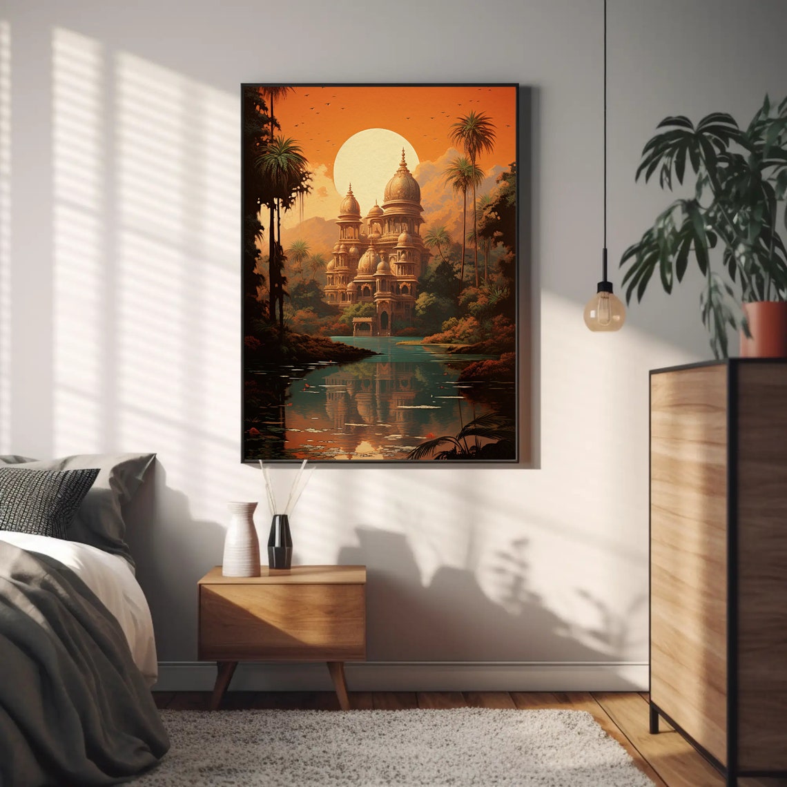 Retro Indian Temple with Domes Reflected in Jungle Lake Poster - Image 2