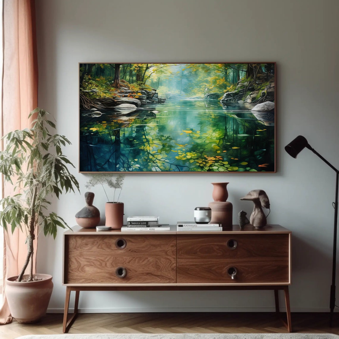 Forest Lake Mirror Reflection Clear Green Water Scene Poster - Image 5