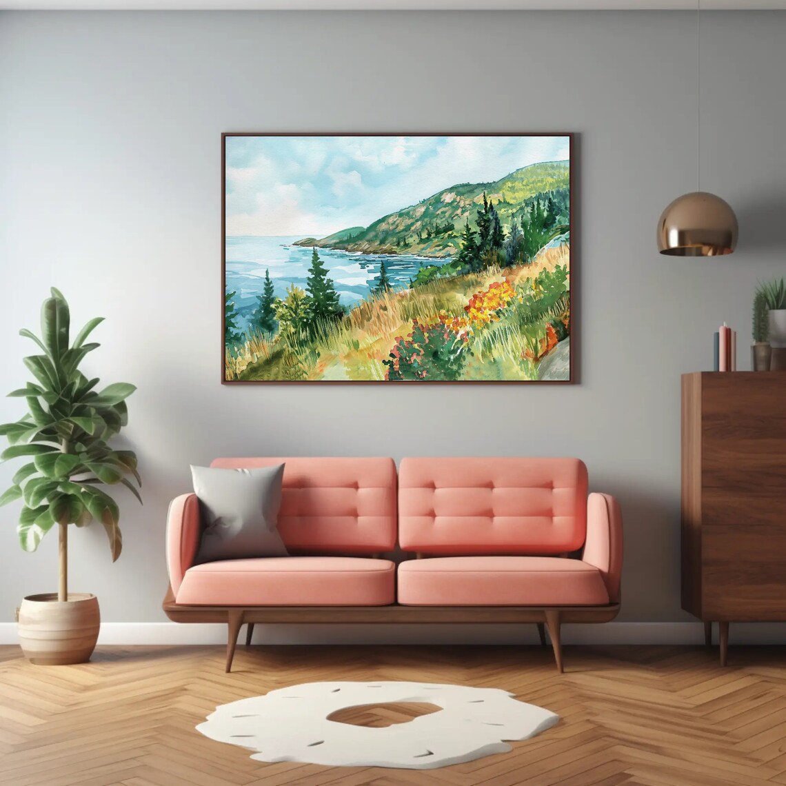 Acadia National Park Rocky Coastline Watercolor Landscape Poster - Image 2