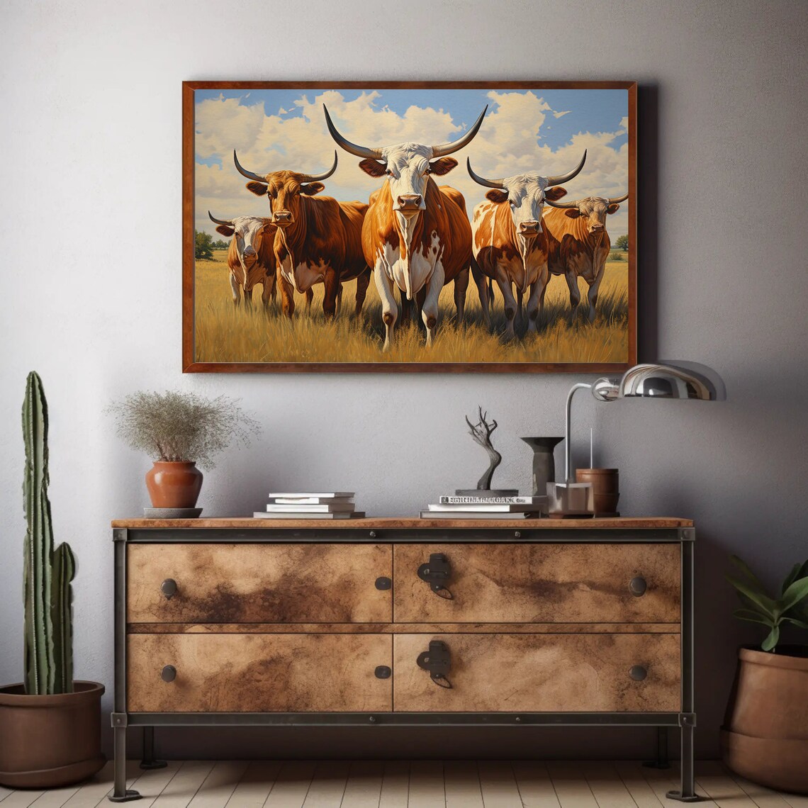 Herd Of Longhorns, Texas Ranch Farmhouse Art Print - Image 3