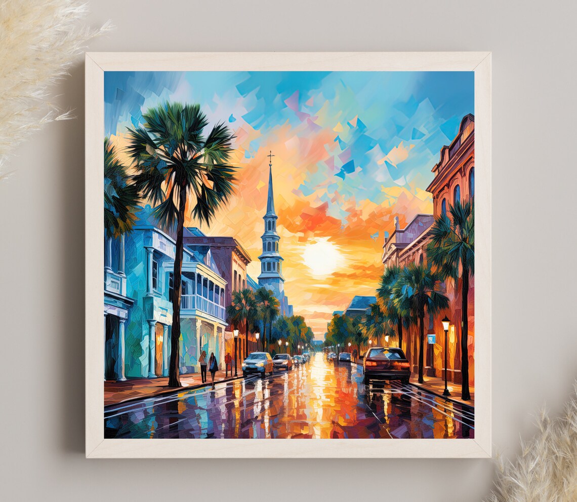 Charleston South Carolina Sunset Palmetto Street Scene Poster