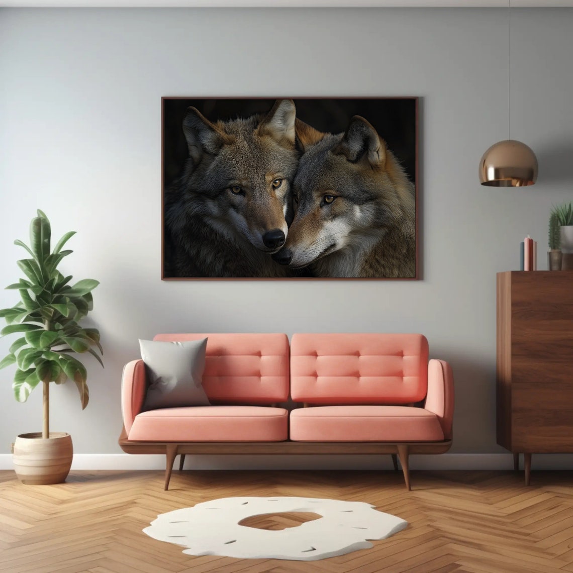Wolf Couple Nuzzling Dark Background Wildlife Portrait Poster - Image 3