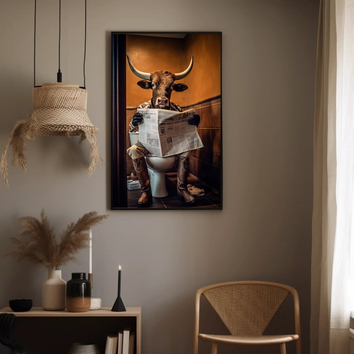 Texas Longhorn Cow Bathroom Art Print, Farmhouse Humor - Image 2