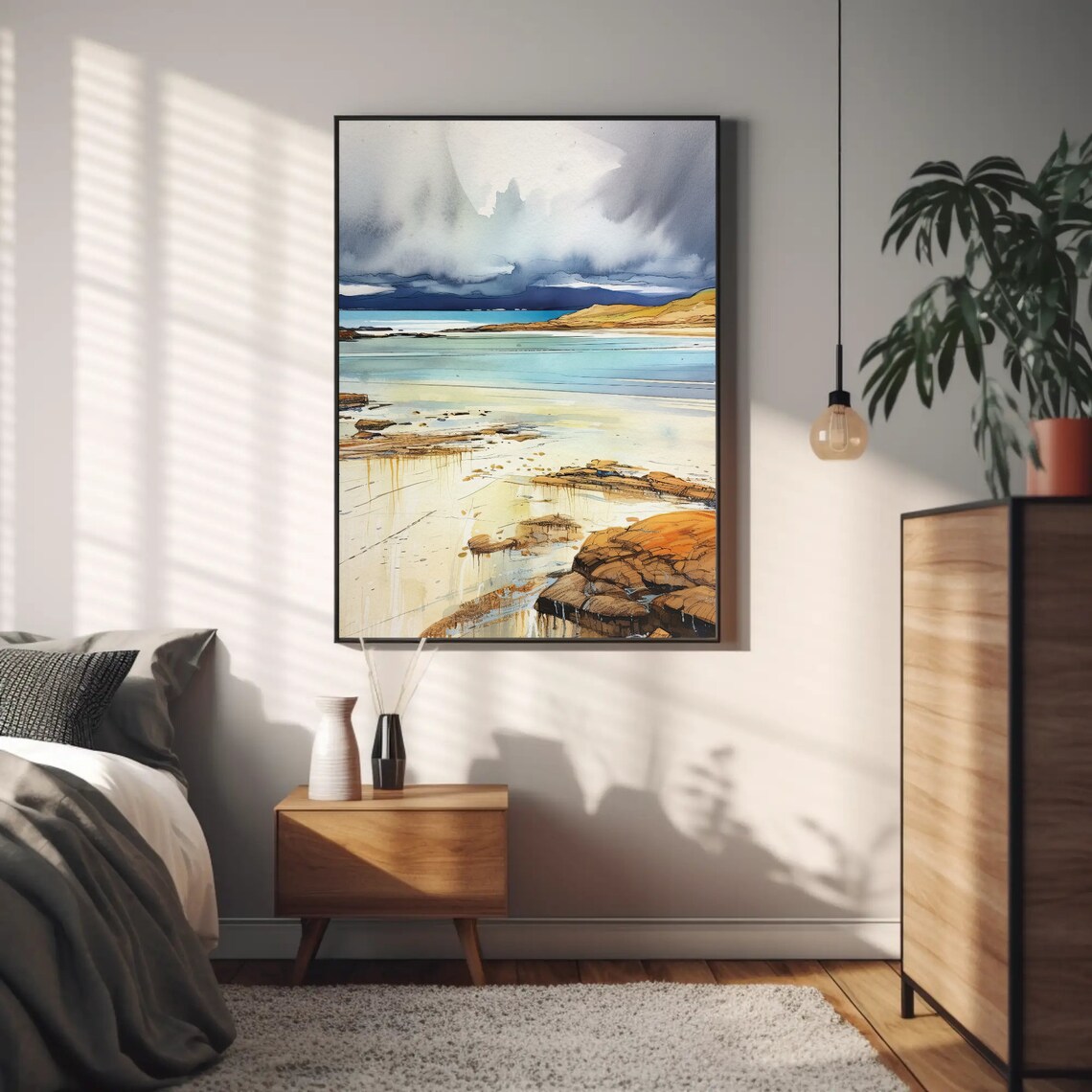 Moody Beach Dark Storm Clouds Turquoise Water Coastal Poster - Image 4