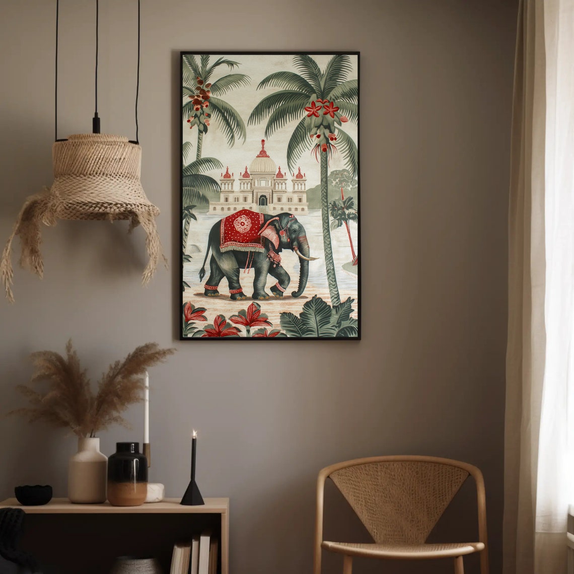 Indian Elephant Before Palace Tropical Vintage Chinoiserie Poster - Image 5