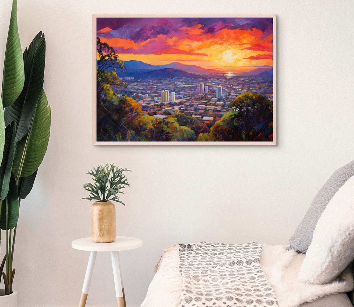 San Jose Costa Rica Valley Sunset Panoramic Cityscape Poster - Image 3
