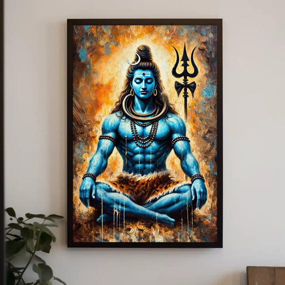 Modern Abstract Shiv Shakti Painting Hindu Spiritual Wall Art Indian God Print Divine Couple Decor Ready To Hang