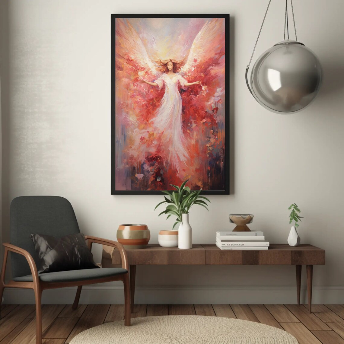 Heavenly Angel Wings Abstract Pink Spiritual Painting Art Poster - Image 3