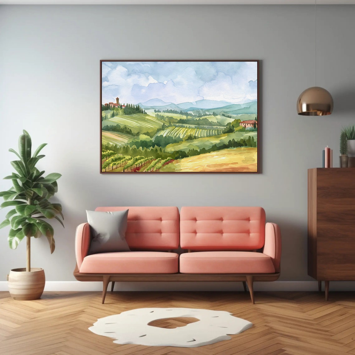 Tuscan Countryside Vineyards and Cypress Trees Watercolor Poster - Image 3