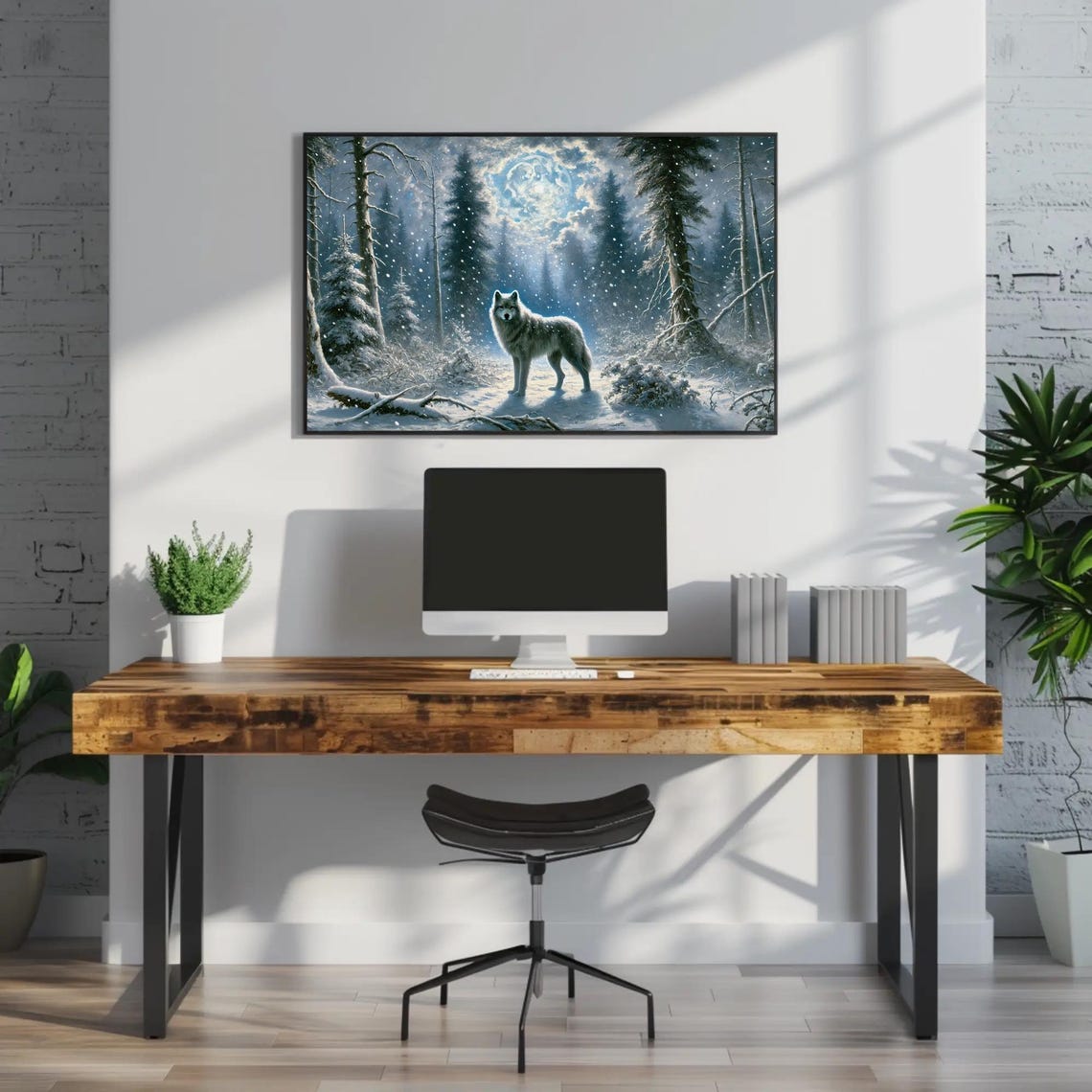 Noble Wolf In A Snowy Moonlit Forest Under A Full Moon Poster - Image 3