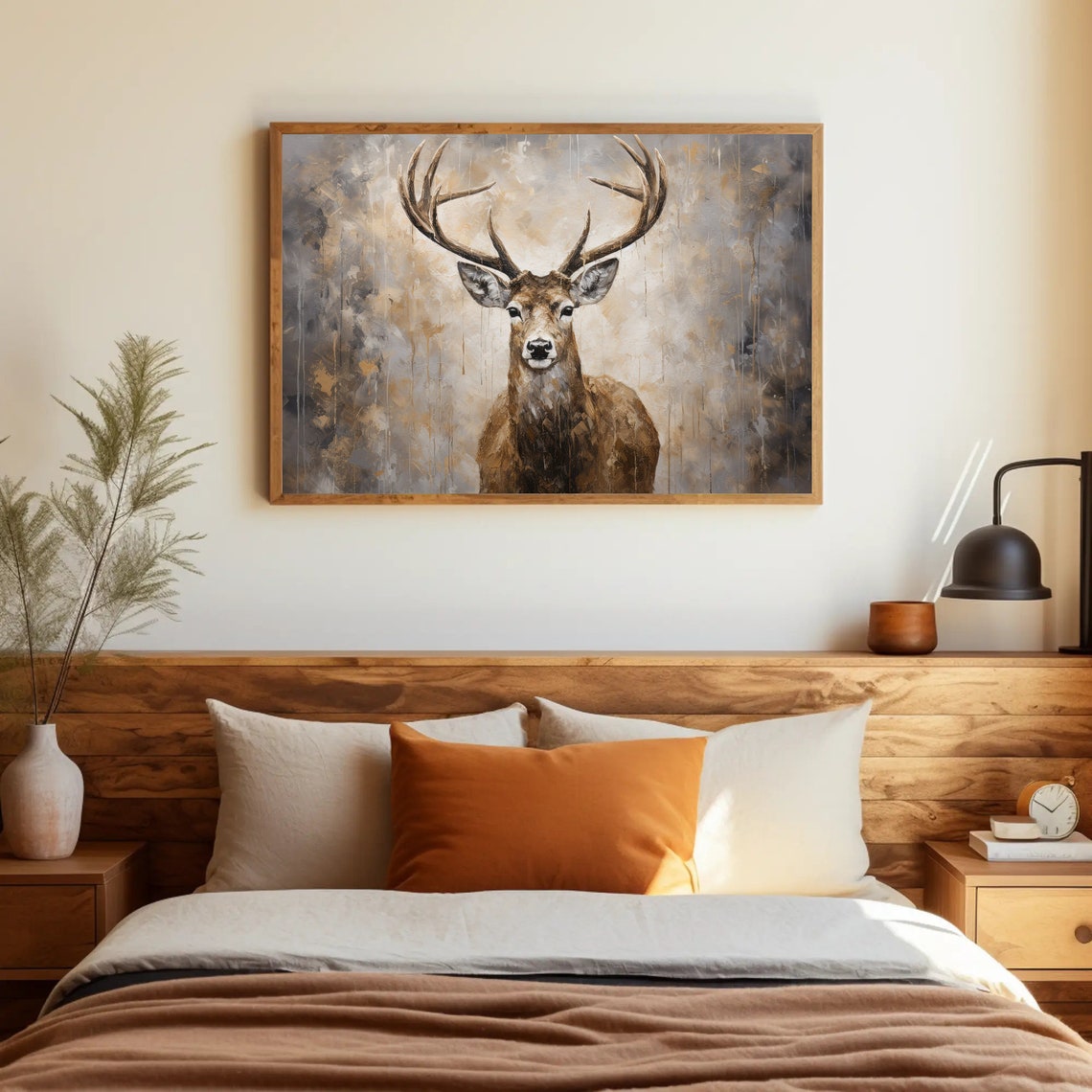 Rustic Deer Art Abstract Deer Art Moody Rustic Wall Art Antique Animal Print Deer Oil Painting - Image 5