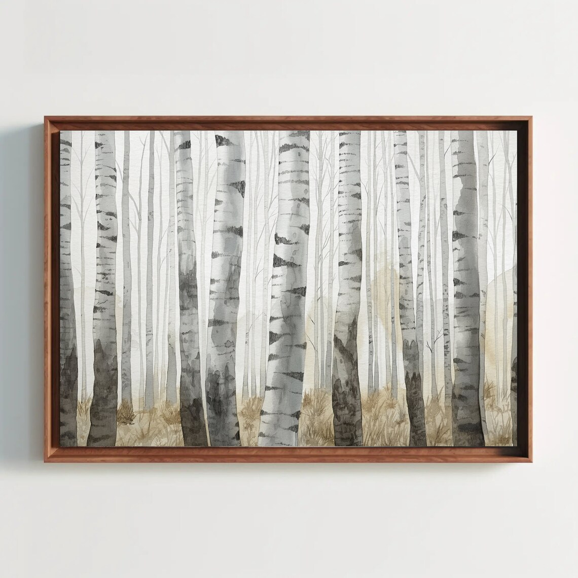 Birch Grove Watercolor Art Print, Winter Forest Scene