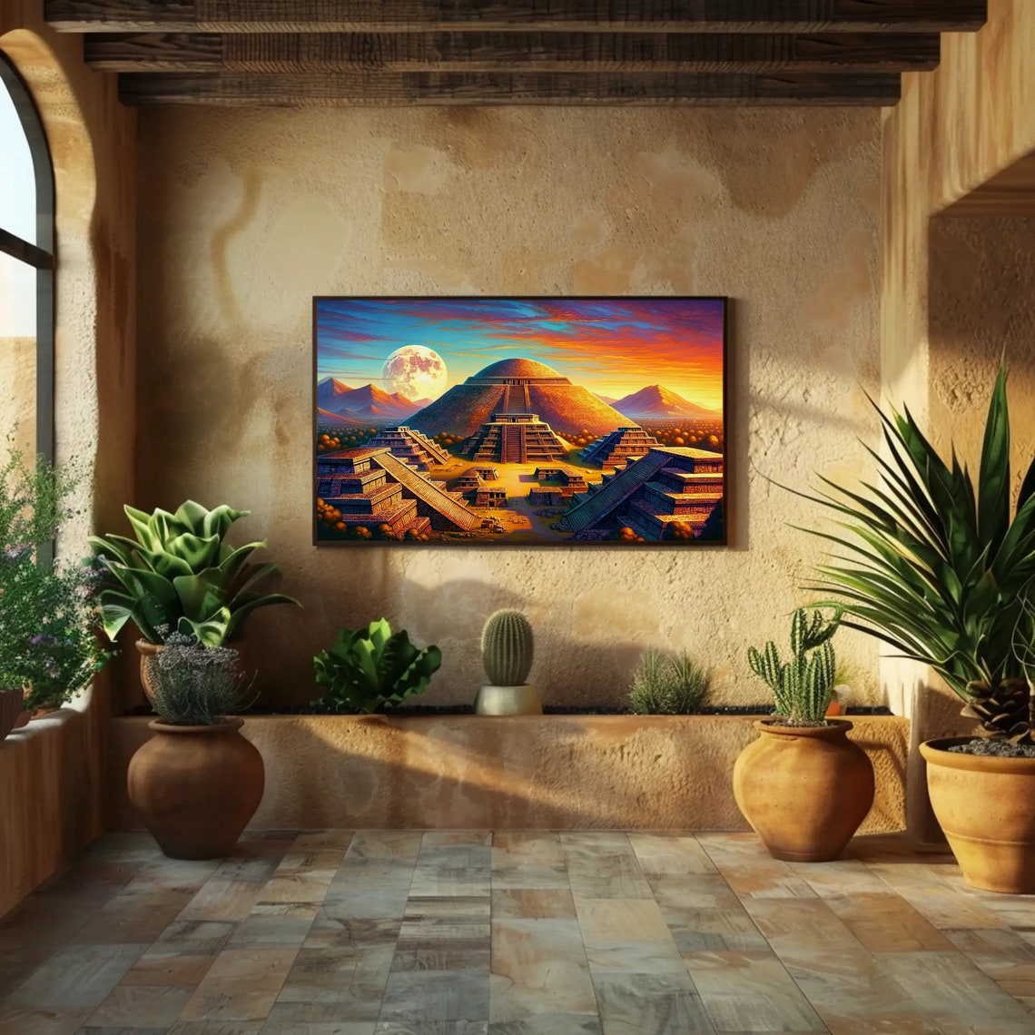 Ancient Teotihuacan Pyramids at Sunset Under a Full Moon Poster - Image 2
