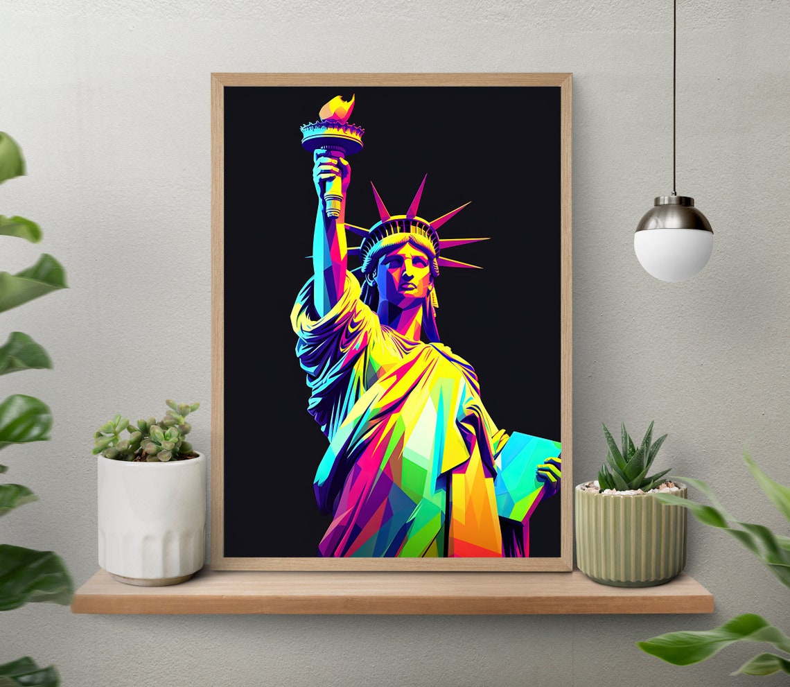 Statue of Liberty in Neon Pop Art on a Black Background Poster - Image 5