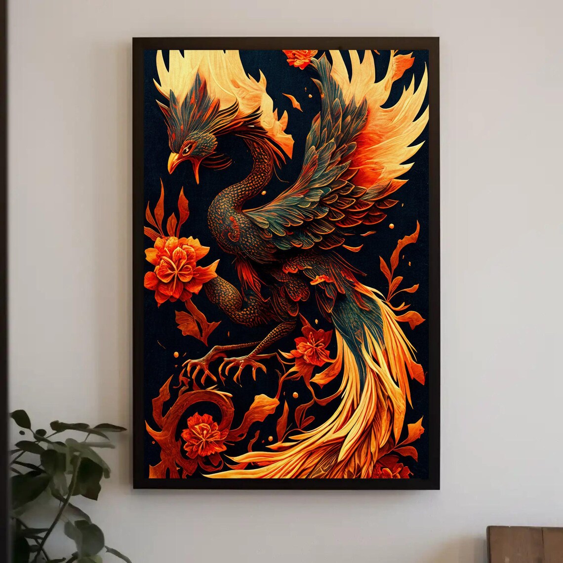 Chinese Phoenix Bird Art Print, Fantasy Wall Decor