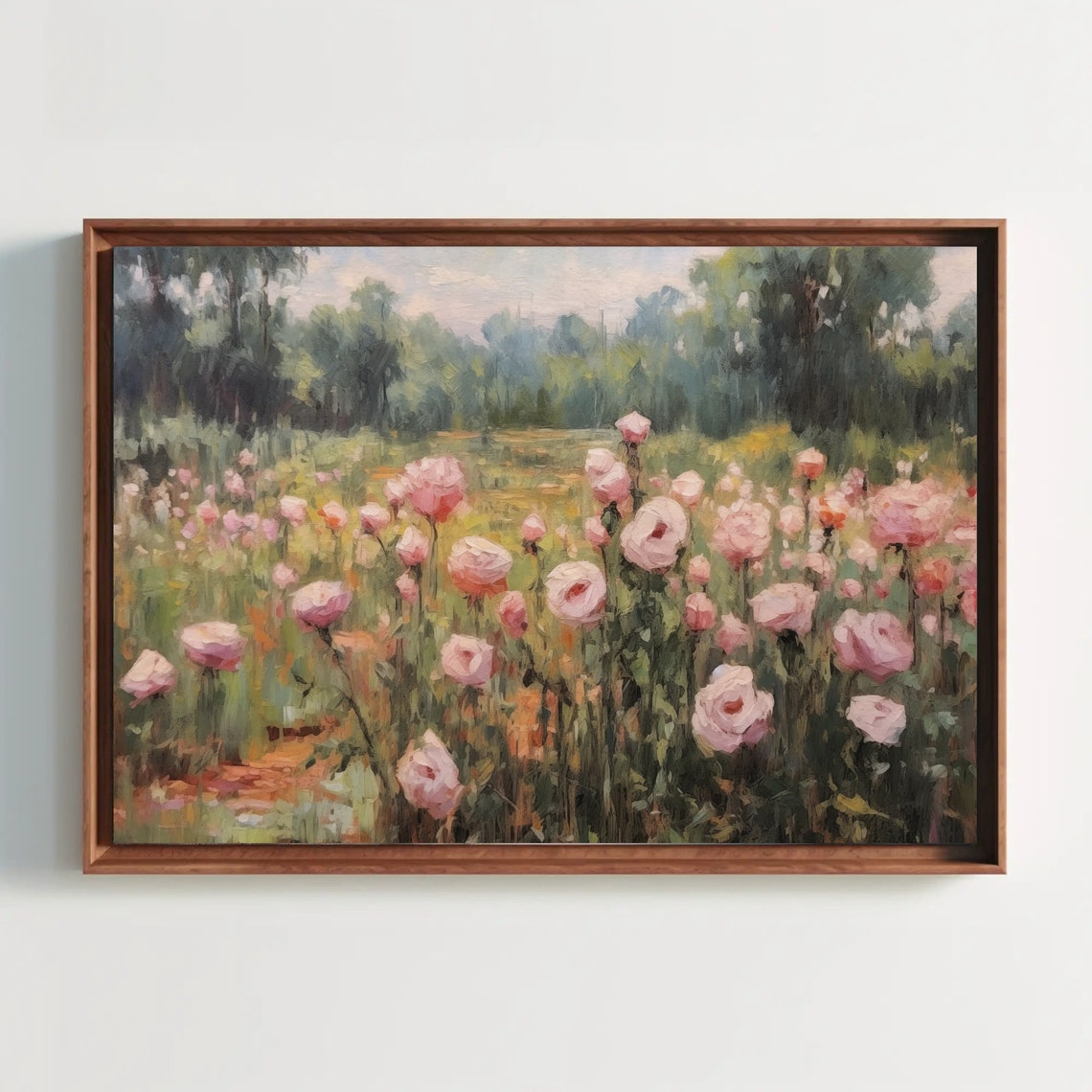 Pink Roses Wildflower Field Impressionist Painting Floral Poster