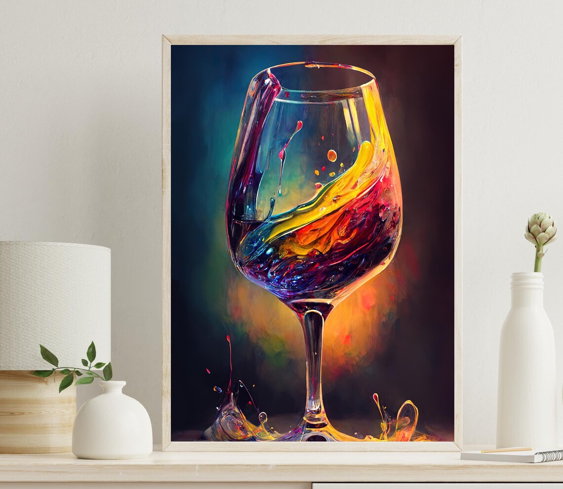 Wine Glass Painting, Wine Art Kitchen Art Print