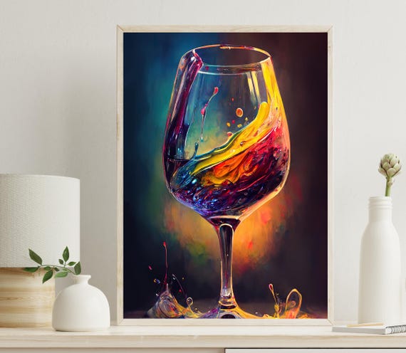 Wine Glass Painting, Wine Art Kitchen Art Print
