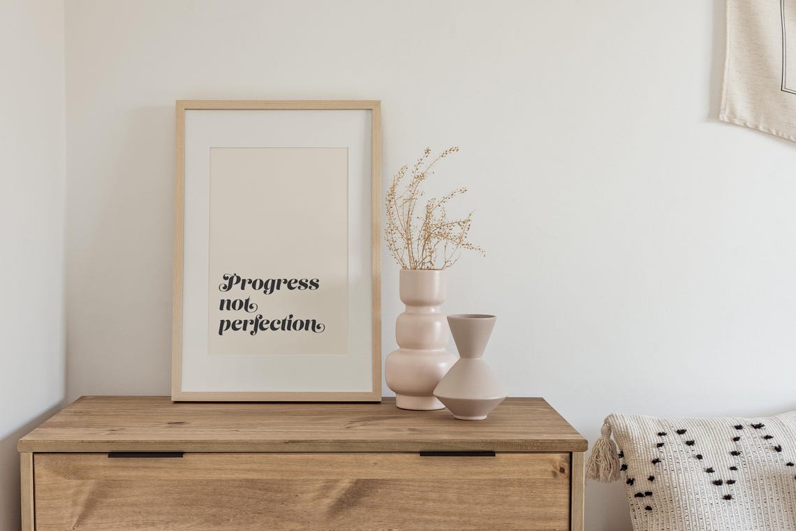 Progress Not Perfection Retro Typography Boho Quote Minimalist Poster - Image 2