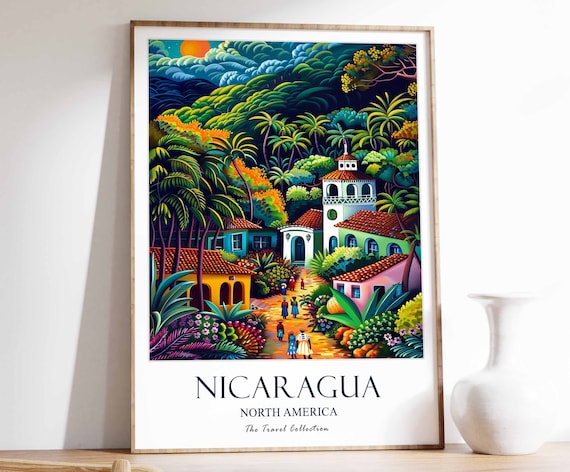 Nicaragua North America Tropical Village Travel Collection Poster