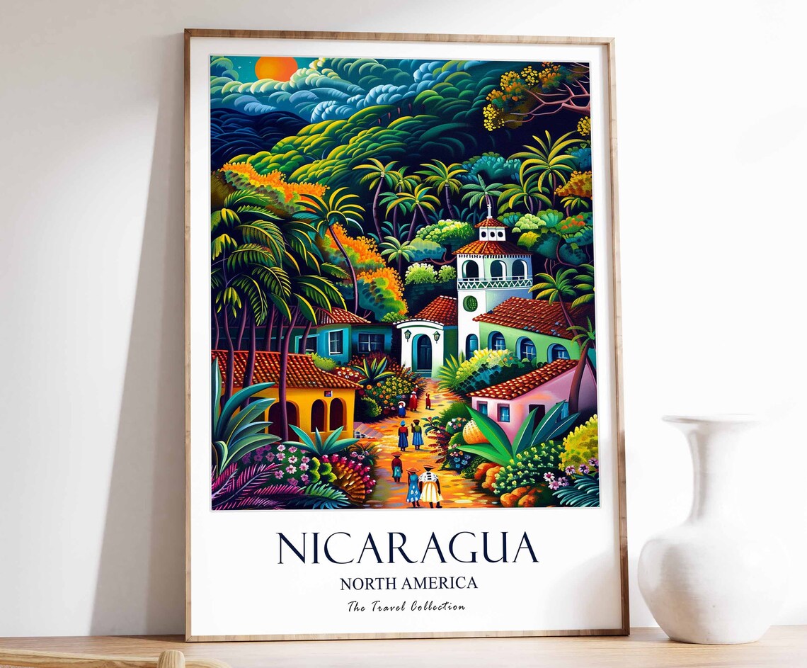 Nicaragua North America Tropical Village Travel Collection Poster