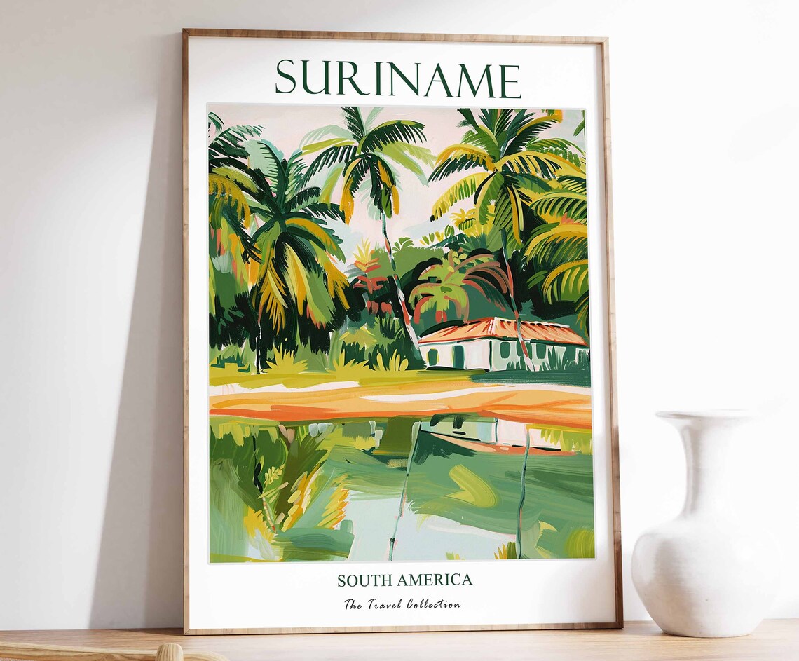 Suriname Print Travel Poster South America Wall Tropical Decor Botanical Latin Gift