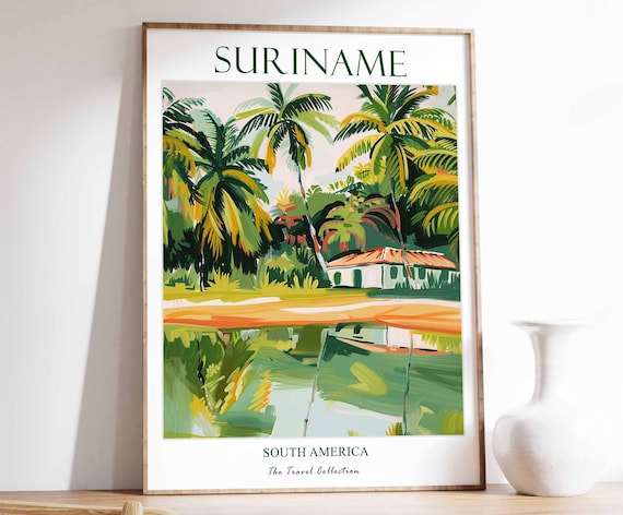 Suriname Print Travel Poster South America Wall Tropical Decor Botanical Latin Gift