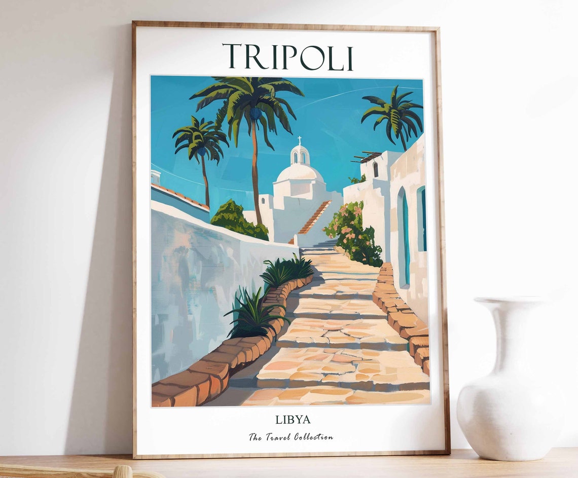 Tripoli Libya Whitewashed Old Medina Palm Street Travel Poster