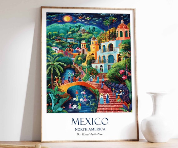 Mexico Print Travel Poster North America Caribbean Tropical Decor Wall Art Gift