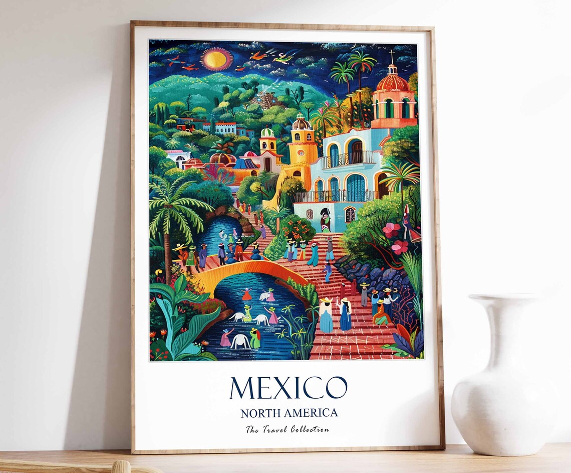 Mexico North America Festive Folk Art Town Travel Collection Poster
