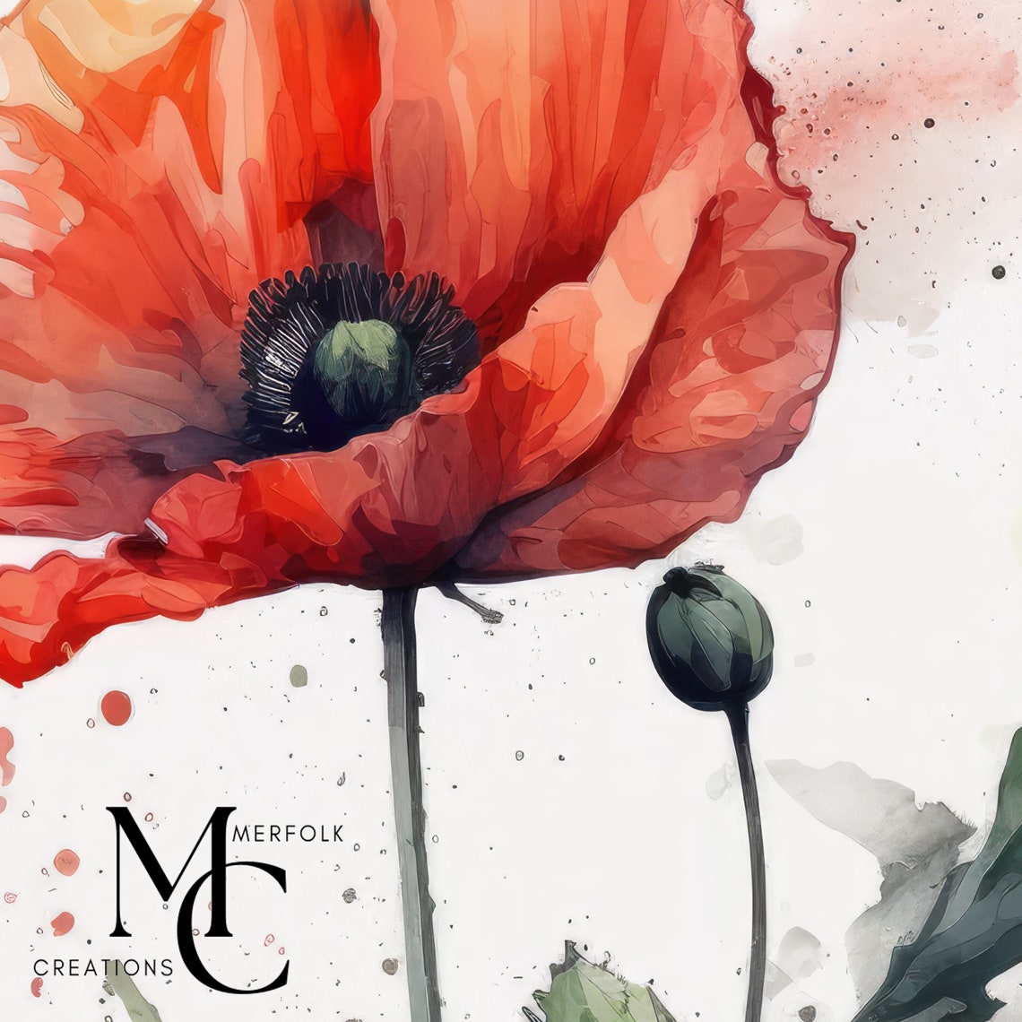 Vibrant Red Poppy Bloom Watercolor Botanical Flower Wall Poster - Image 3