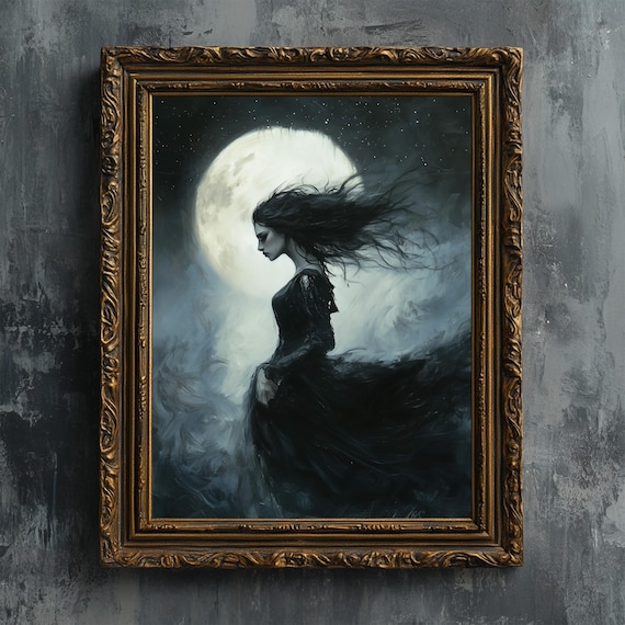 Nyx Goddess Of The Night Fine Art Print Witchy Dark Fantasy Oil Painting